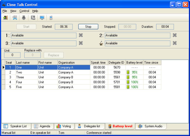 Close Talk Control 3 Battery Monitoring